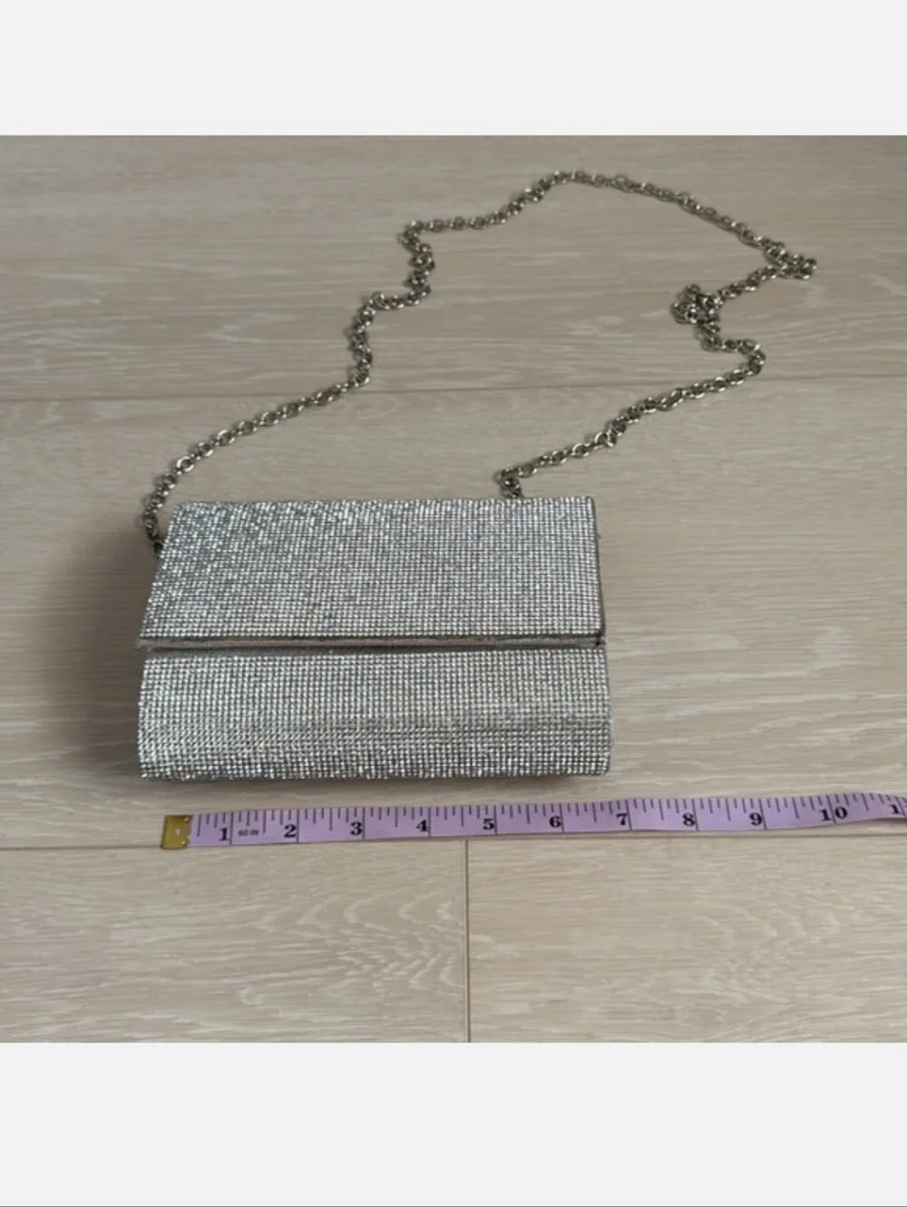 Sparkly Silver Chain-strap Clutch, EUC